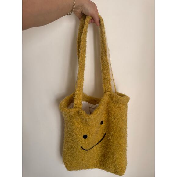 Urban Outfitters Fuzzy Knit Boho Smiley Face Tote Bag. One Size - Picture 6 of 7